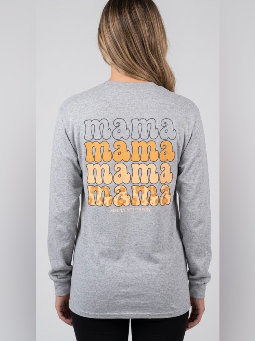 NWT Simply Southern gray mama leopard graphic long sleeve crew neck t-shirt
